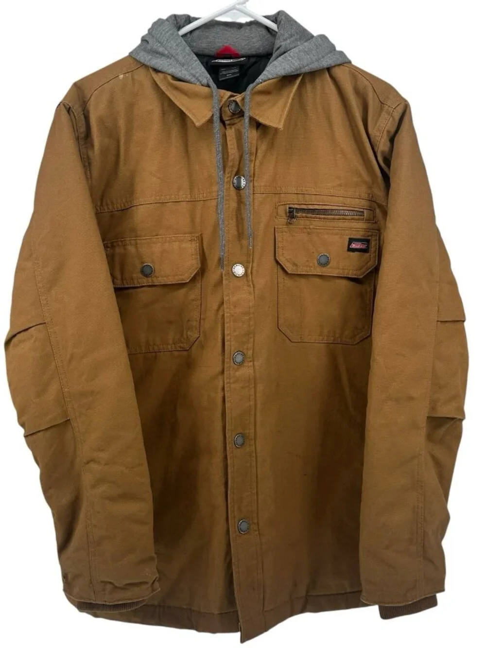 Dickies Jacket Mens M Brown Duck Canvas Hooded Coat Workwear Full Zip Adult
